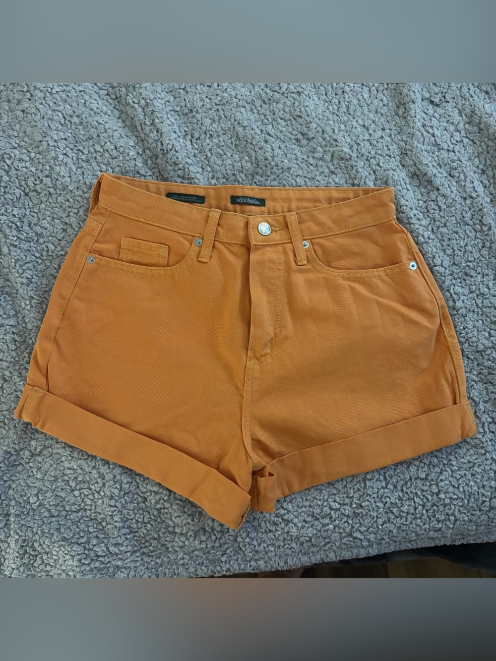 High Waisted Orange Cuffed Denim Shorts